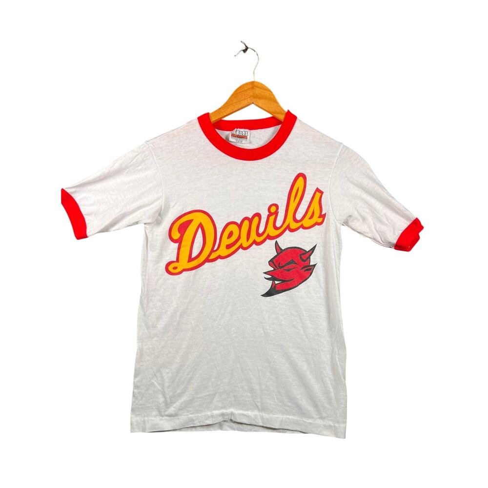 Vintage Hanes Devils Tshirt Small White